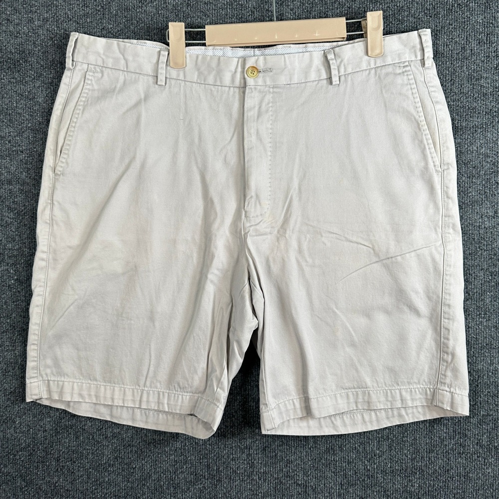 Peter Millar Men's Size 38 Chino Shorts Stone Khaki Cotton Twill Flat Front 9"